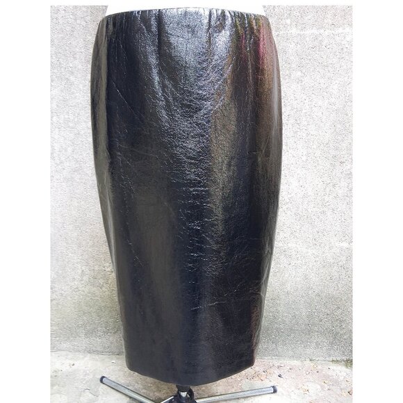 Hilary Radley Sexy Faux Patent Leather Midi Pencil Skirt zipper slit at side XL - Picture 3 of 6